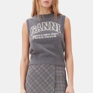 Ganni Charcoal Sleeveless Wool Knit Vest